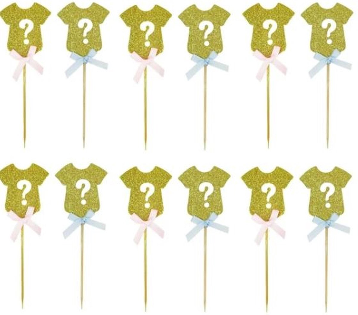 Cupcake glitter prikkers | 12 stuks | Baby | Gender reveal | Babyshower | Boy or Girl | Meisje of jongen | Roze | Blauw | Goud